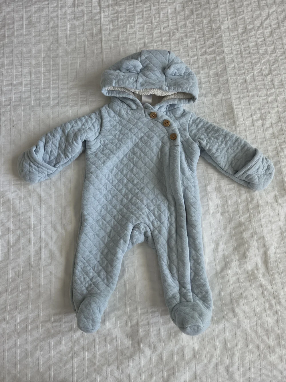 Carter's Baby Quilted Pram Snowsuit 3 Months Blue Hooded Bunting Sherpa Lined